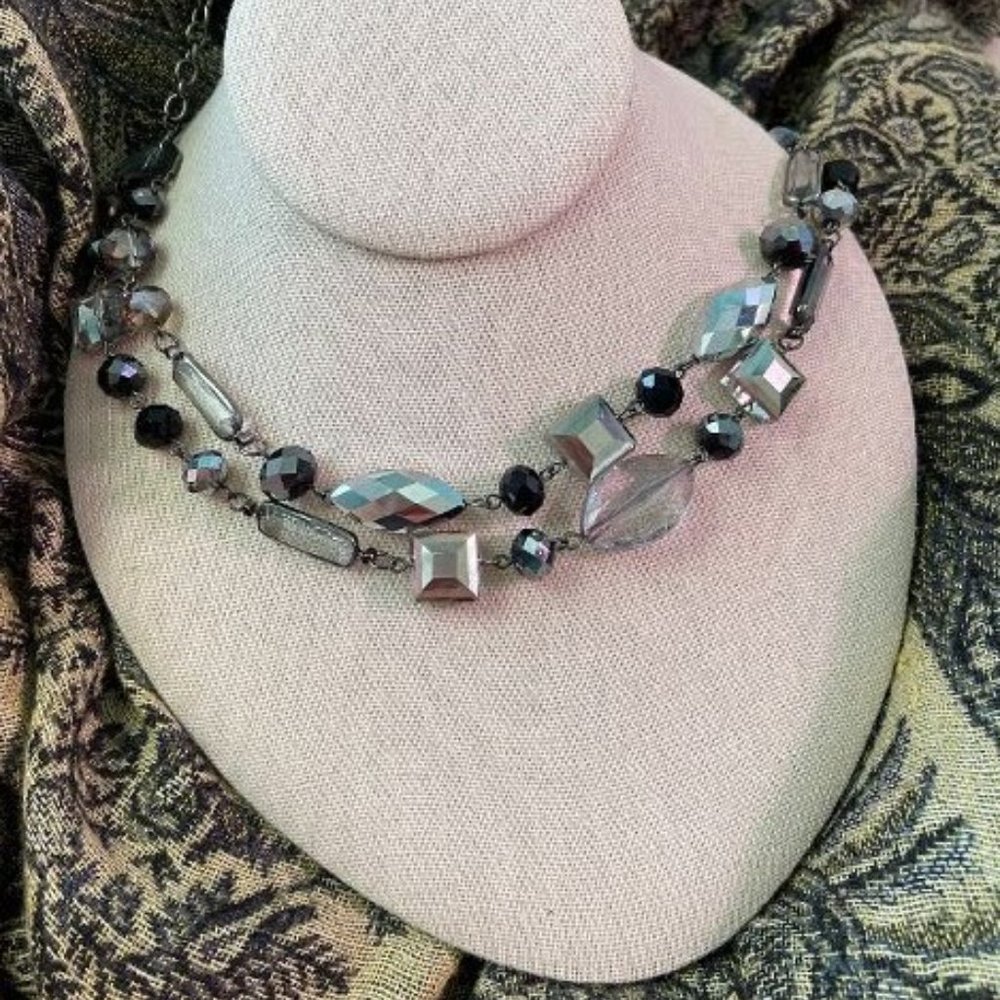 Black & Silver Double Strand Necklace